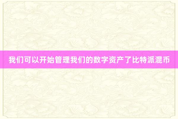 我们可以开始管理我们的数字资产了比特派混币